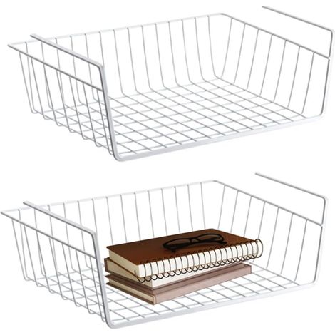 Set mit 2 hängenden Aufbewahrungskörben aus Metall für Küche, Büro, Speisekammer, Badezimmer, Kleiderschrank (weiß) (1/5)