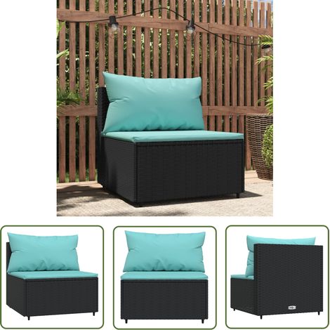 The Living Store Canapé central de jardin avec coussins noir résine tressée - Canapé De Jardin - Mobilier De Jardin - Canapé Extérieur - Meubles De Jardin - Décoration Extérieure (1/5)