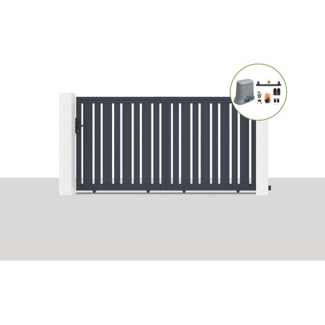 Pack portail coulissant électrique VEYMONT 300x160cm Gris + Motorisation TANKER C600 (1/5)