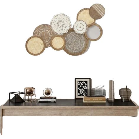 Cuadro de pared de madera natural, 83,8 x 44,5 cm, diseño único de varios discos, ligero, acabado liso. (1/5)