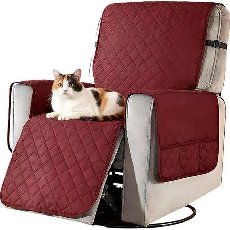 Housse de Protection Fauteuil Imperméable Couverture de Fauteuil Antidérapant, Housse de Canapé Universelle, Housse d'accoudoir de Canapé, Protecteur Canapé 1 Place avec Poche Latérale (Rouge vin L) (1/5)