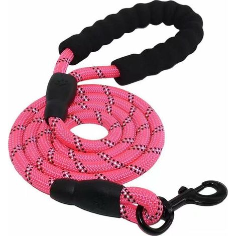 Set di 2 guinzagli riflettenti in nylon di alta qualità per cani di taglia grande e media, ideali per correre, fare jogging e fare escursioni. 1,5 m x 2,8 mm, rosa. (1/4)