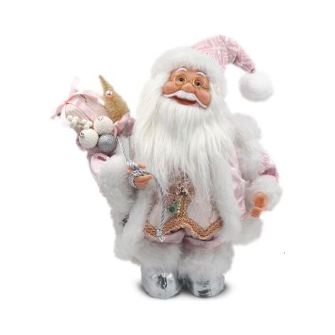 Decorazione Casa Natalizia Babbo Bianco e Rosa Natale con Carillon 35 cm