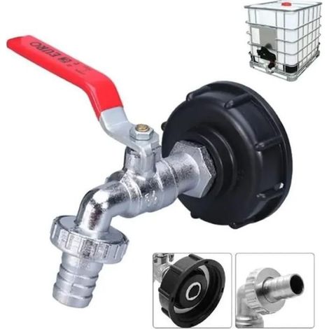 Robinet - Cuve 1000L - Résistant au gel - Adaptateur S60X6 - Raccord pour arrosage jardin (1/4)