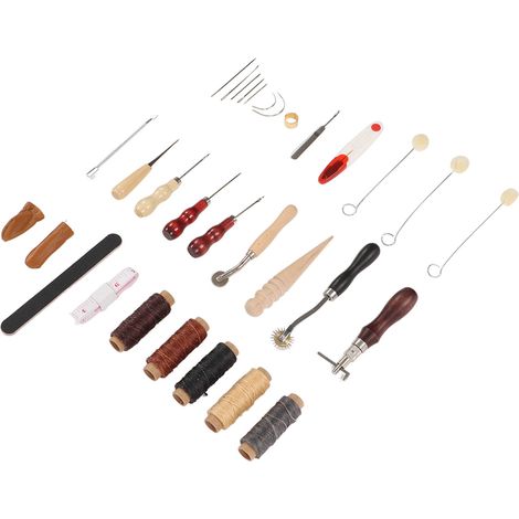 Outils pour le travail du cuir, fil ciré, aiguilles, protège-doigts en cuir, bâtonnets de papier de verre et outils de traitement du cuir adaptés au bricolage en cuir. (1/5)