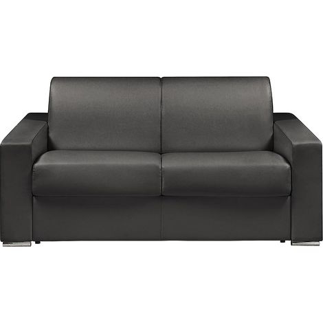Canapé 2 places convertible express en simili noir - Couchage lattes larges 120 cm - Matelas 16 cm avec mousse à mémoire de forme CALITO