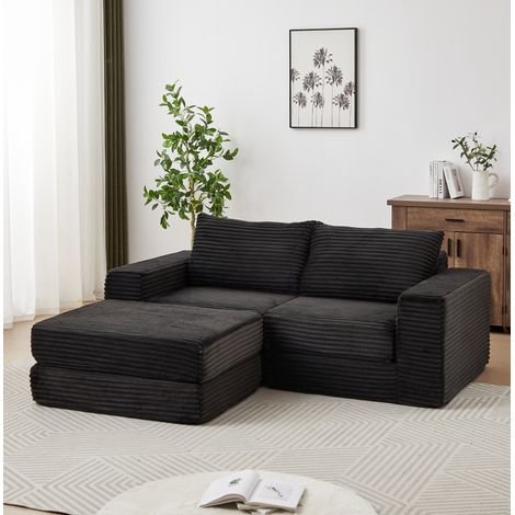 Sofá cama modular 2 en 1 de pana negra con reposapiés extraíble DESVIAE (1/5)