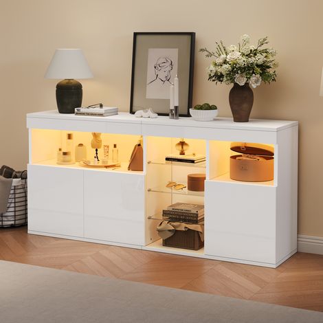 Sideboard 155,5 x 35 x 72 cm mit LED, 3 Türen, weiß OKMYHOME (1/5)