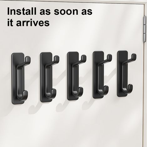 Crochet Adhesif Mural Porte Serviette Salle de Bain Accroche Torchon Cuisine Manteau Adhésif Attache Murale Sans Percer 5 pièces Noir (1/5)