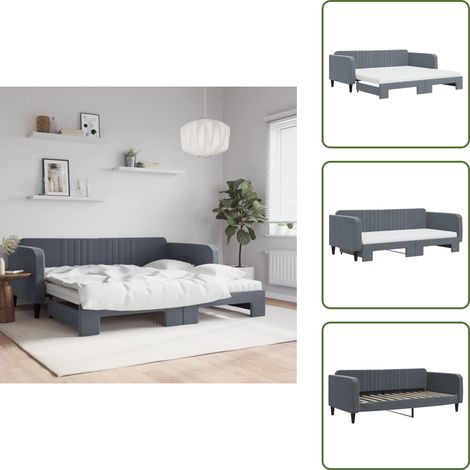 Tagesbett Ausziehbar mit Matratzen Dunkelgrau 100x200 cm Samt - Ausziehbares Tagesbett - Ausziehbare Tagesbetten - Schlafbett - Gästebett (1/5)