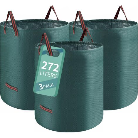 3X272L Gartentasche Abfalleimer, Reißfeste Grüne Abfallsack, Gartentasche mit Griff, Faltbare Grüne Abfallsack, Freistehende Gartentasche,Taschen können 50kg tragen