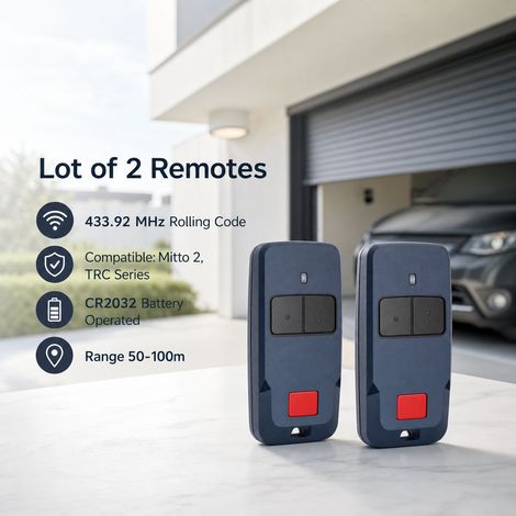 Set mit 2 Fernbedienungen, 433,92 MHz, 2 Kanäle, Rolling Code, schwarzes ABS, für Tor, Garage, Rollladen, Außenbereich (1/5)