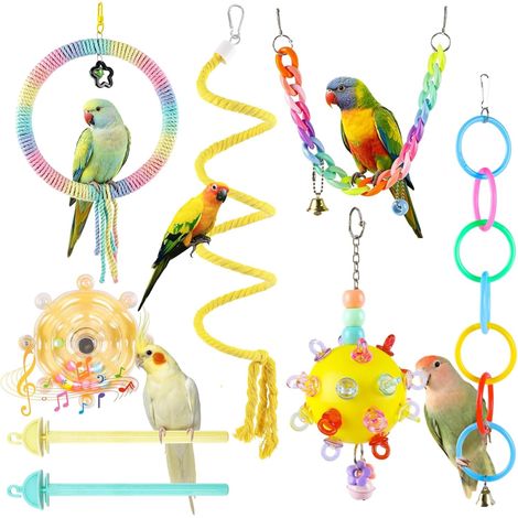 Jouet Perroquet 8 Pièces Corde de Coton à Suspendre Balançoire Colorée Rotative Perchoir à mâcher Jouets pour Cage à Oiseaux Jouet pour Inséparable Calopsitte Perruche Pinsons (1/5)