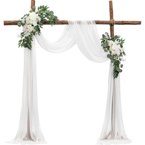 Kit Fleurs Artificielles pour Arche de Mariage avec 2 Bouquets de Fleurs, 1 Rideau Translucide, pour Décoration de Célébrations de Cérémonie, de Toile de Fond de Réception, Événements, Blanc (1/5)