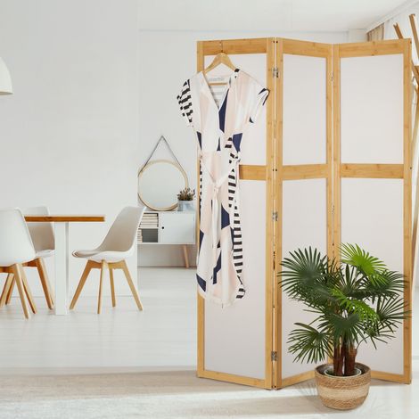 Relaxdays Paravent, 3-teilig, faltbarer Raumtrenner, HxB: 168x135,5 cm,  Kunststoff & Bambus, Trennwand innen, natur/wei