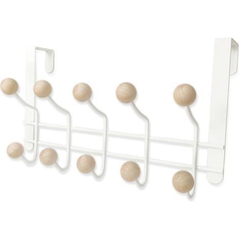 5-hook over-the-door hanger with wooden balls, modern multifunctional design for entryway, closet, bathroom (1/5)