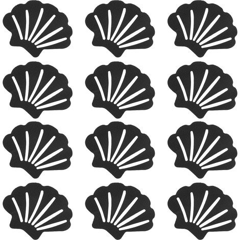 Pegatinas antideslizantes para bañera con forma de concha (negras), 12 unidades (1/4)