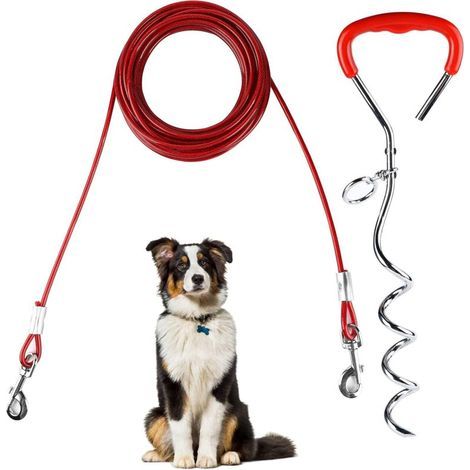 Estaca de anclaje en espiral de acero inoable para correa de perro, cable de sujeción de 9 m, estaca de amarre para jardín, camping y parques (1/5)
