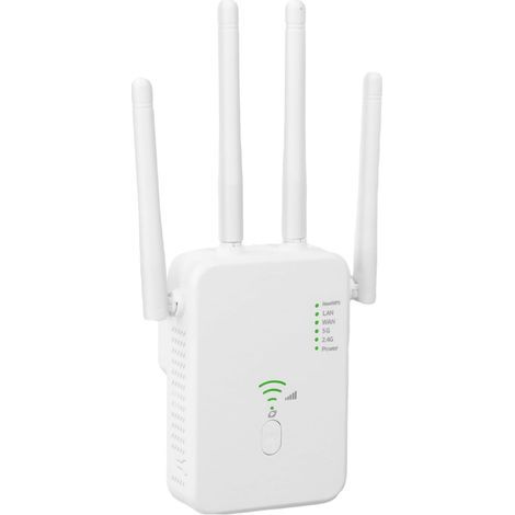 Répéteur WiFi, Amplificateur WiFi 1200Mbps, Repeteur WiFi Puissant sans Fil Double Bande 5GHz & 2.4GHz avec WPS WiFi Extender, Compatible avec Toutes Les Box Internet Ethernet Port (Blanc) (1/5)