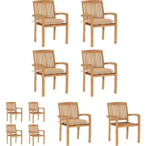 Stapelbare Stühle - vidaXL Stapelbare Gartenstühle mit Kissen 4 Stk. Massivholz Teak - Gartenmöbel (1/5)
