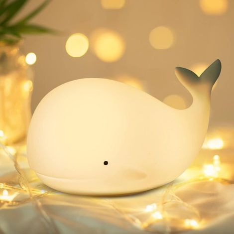 Veilleuse bébé Baleine,Lampe de Chambre d'enfant RVB Multicolore en Silicone Douce et Mignonne avec Blanc Chaud et 7 Modes de Respiration de Couleur