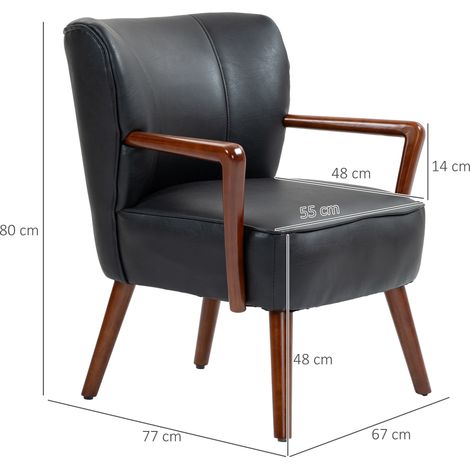 Fauteuil d'appoint, assise large, aspect cuir, structure en bois, jusqu'à 120 kg, 67 x 77 x 80 cm, noir (1/5)