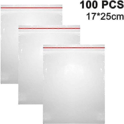100 sacs en plastique transparents épais à fermeture zip, résistants et refermables. (1/5)