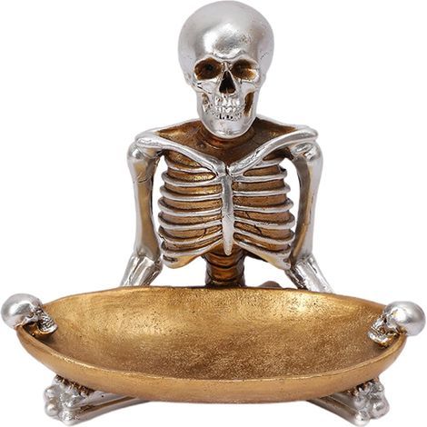Tiroir de rangement en forme de crâne, bol à bonbons en résine pour Halloween, tiroir à fruits et à friandises vintage, tiroir à bijoux pour la maison, le bureau ou un bar, couleur or (1/5)