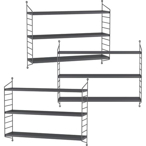 Modulares Wandregal Strängnäs 3er Set Dunkelgrau [en.casa]