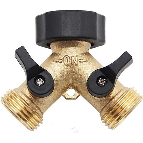 Répartiteur de Robinet 2-Voies Y-Distributeur pour Tuyaux D'Arrosage, Répartiteur d'eau 3/4 Pouces pour Connexion de 2 Appareils, Laiton (1/5)