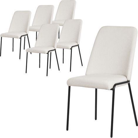 ML-Design Set 6 Sedie Sala Pranzo Beige in Poliestere Gambe in Metallo, Struttura in Acciaio, con Schienale, Poltroncine Imbottite per Soggiorno e Cucina, Poltrone Ergonomiche da Reception