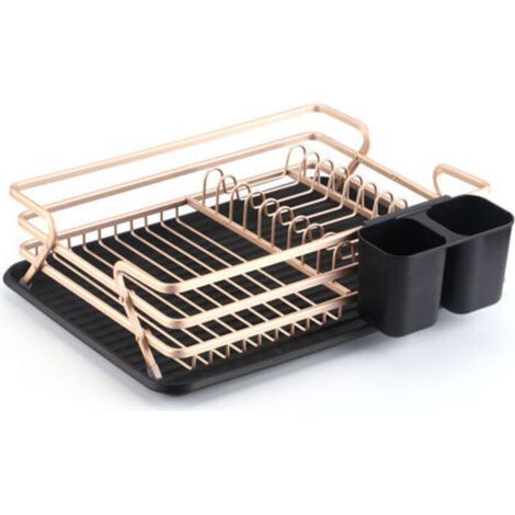 Égouttoir à vaisselle en aluminium avec plateau amovible, 43 x 31,5 x 11 cm, or champagne