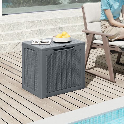 Coffre de Rangement Extérieure 96L Boîte de Rangement avec Couvercle Verrouillable et Texture en Rotin Tressé Conteneur de Terrasse Gris (1/3)