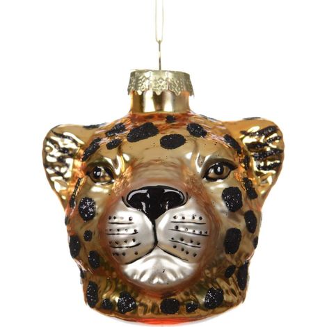 Kaemingk – Suspension de Noël léopard brillant – Verre, doré, noir et nacré, H 8 cm
