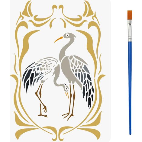 Pochoirs Hérons Avec Pinceau 29.7x21cm Pochoirs Réutilisables pour Bordures Art Nouveau Oiseau Héron Décoration Pochoirs Thèmes Animaux Modèle pour Bois Mur Meubles Carrelage (1/5)