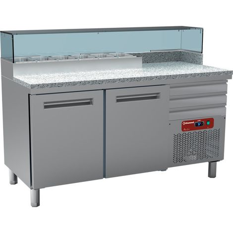 Table réfrigérée pizza 2 portes 3 tiroirs 6 x GN 1/4 - Diamond (1/3)