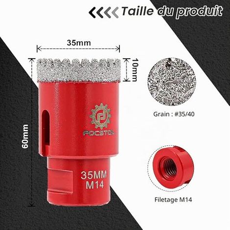 Diamond Tile Drill Bit 35 mm – Diamond Hole Saw for Porcelain Ceramic Tiles Marble Granite M14 Thread for Angle Grinder (1/3)