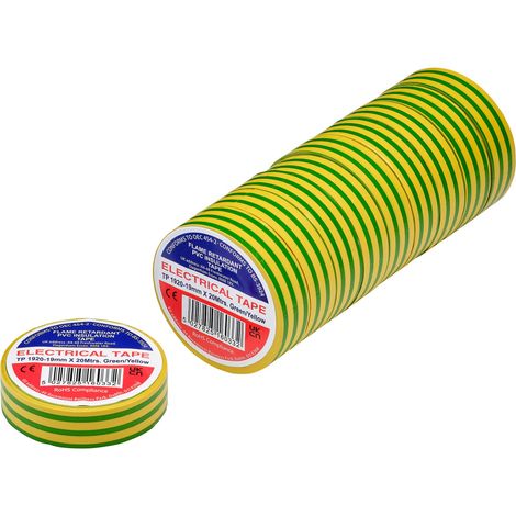 Draper 29533 Green/Yellow PVC Electrical Insulation Tape, 19mm x 20m (Pack of 10)