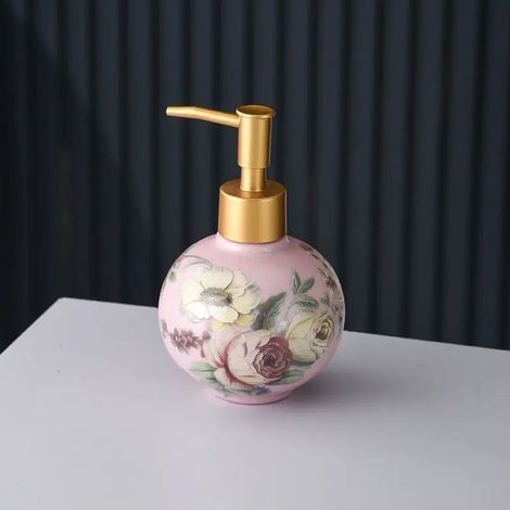 (rose - 250-300 ml) 1 flacon distributeur de savon liquide rechargeable style américain, pot de rangement en céramique pour savon pour les mains, idéal pour les toilettes (1/5)