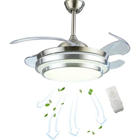 Ventilateur de plafond 36" avec éclairage Télécommande Invisible Ventilateur 4 lames rétractables pour salle à manger, restaurant, salon, chambre à coucher (1/5)