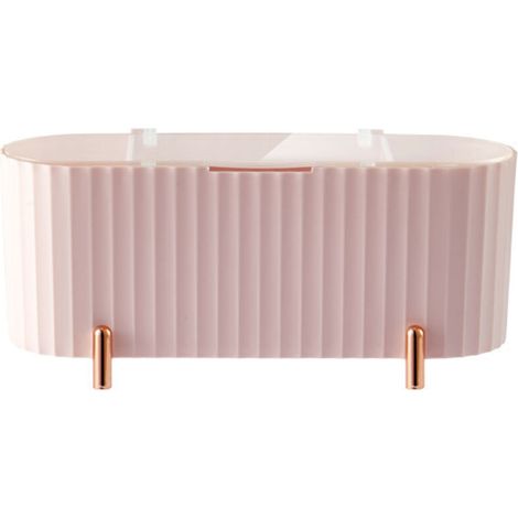 Porta cotton fioc, dispenser in plastica con coperchio, 3 scomparti, organizer per cotton fioc, spugnette per il trucco, per la toeletta e il bagno (rosa)