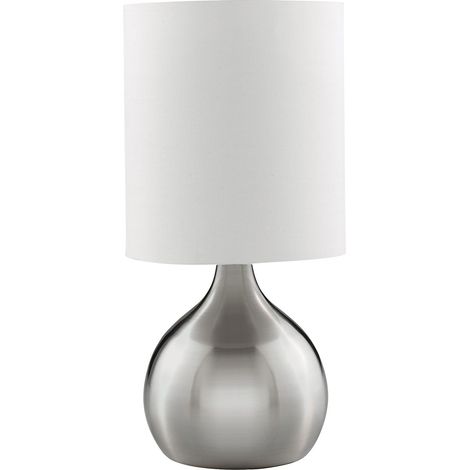 Lampada da tavolo Touch - Metallo argento satinato e paralume in tessuto avorio (1/5)
