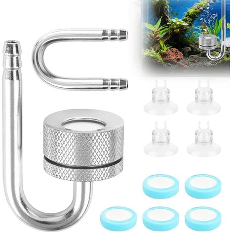 Diffuseur CO2 Aquarium, Alliage d'aluminium Vaporisateur pour Aquarium diffuseur d'oxygène pour Aquarium avec Ventouse et Tube en U pour Tous Les Types d'aquariums Accessoires (1/5)