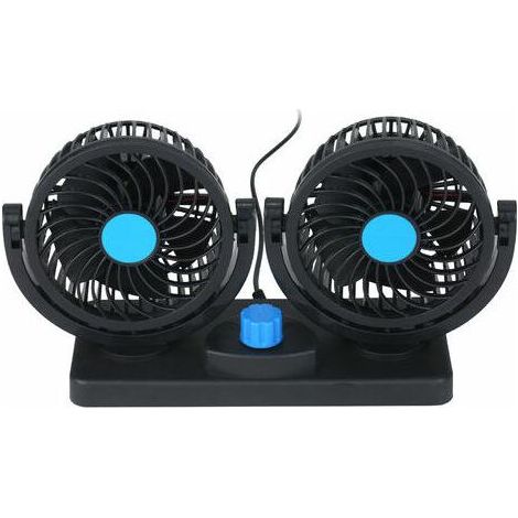 KKmoon 12V USB Doppelkopf-Tischventilator mit großem Wind, 2 einstellbaren Windgeschwindigkeiten, Schwarz/Blau (1/5)