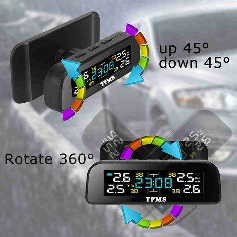 Sistema di monitoraggio della pressione degli pneumatici a energia solare, rilevatore di risveglio per autoveicoli, monitoraggio con rotazione a 360°, avviso di temperatura degli pneumatici. (1/5)