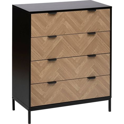 Commode chevrons 4 tiroirs effet pin naturel et noir 95x80cm - 5five (1/5)