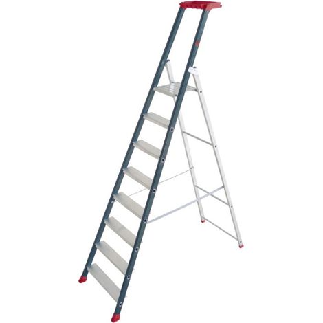 Escalux – Escabeau aluminium professionnel 8 marches – Hauteur de travail 3,66 m – Sabots antidérapants interchangeables – Charge max 150 kg