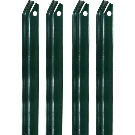 Lot de 4 piquets jambe de force pour grillage, clôture de jardin, Acier plastifié - 2 m - Vert - Linxor