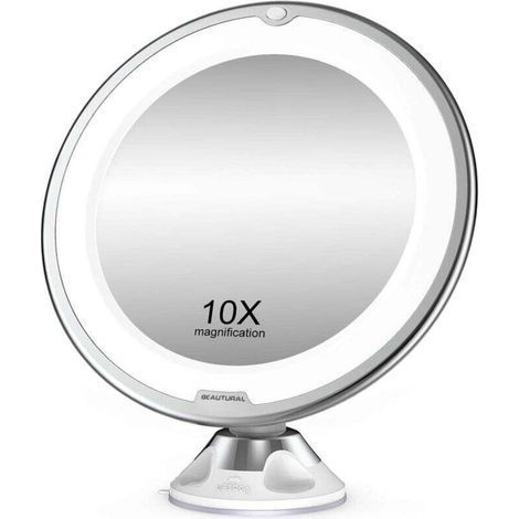 Grossissant Miroir Maquillage 10x avec Lumières LED 1 Joint à Bille d'attache Ajustable à 360° Miroir Cosmétique Portable, pour Salle de Bain, Voyage (1/5)