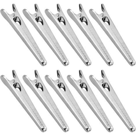 royaluxe-10 Pièces Pince Sachet Alimentaire Cuisine, Pince Fermeture Sachet Alimentaire Inox, Pince Sachet Argent, Clips de Fermeture de Sacs en Acier pour Pain, Café, Flocons D'avoine, Aliments